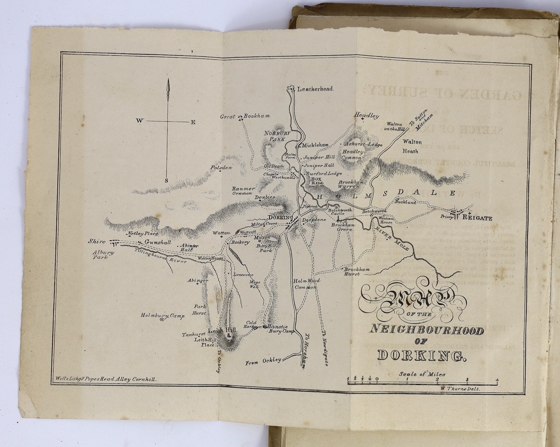 DORKING: Thorne, W. - The Garden of Surrey: or a Sketch of Dorking, and of the beautiful country surrounding it. folded map; original grey boards and printed label, sm.8vo. Dorking